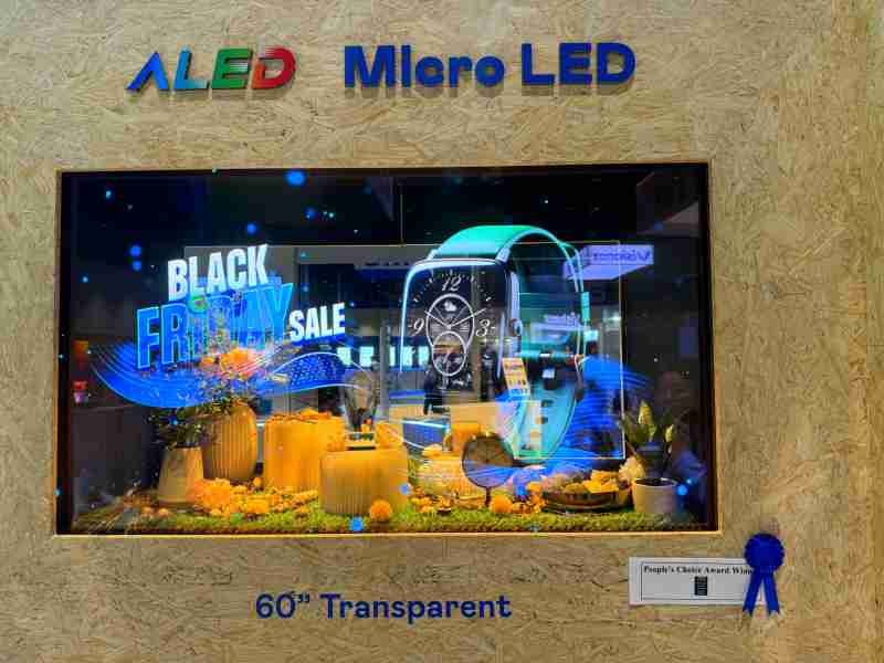 银河集团60吋高透明度Micro LED显示器获”最佳Micro LED技术应用奖”，，，，将Micro LED面板透明化之设计特性极致发挥，，以可扩展性无缝拼接技术打造，，具备600 nits全画面亮度、、大于60%穿透率及超过NTSC 110%的优异广色域表现，，，可依需求灵活应用于各种场域